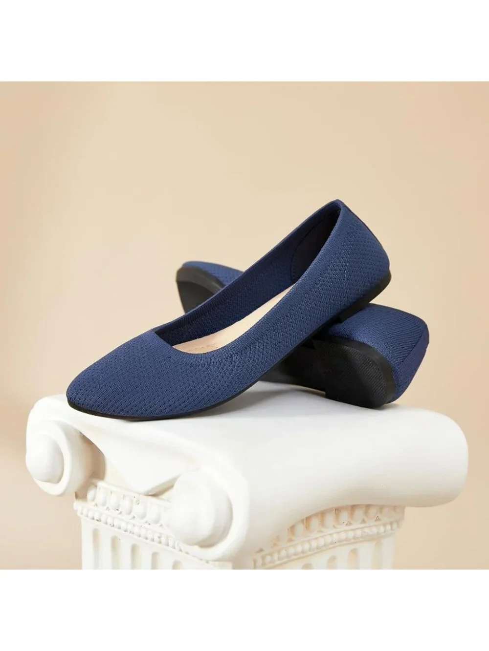 Women’s Navy Ballet Flats Comfortable Mesh Pointed Toe Slip On Dress Shoes